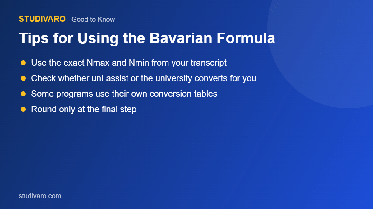 tips for the bavarian formula grade conversion