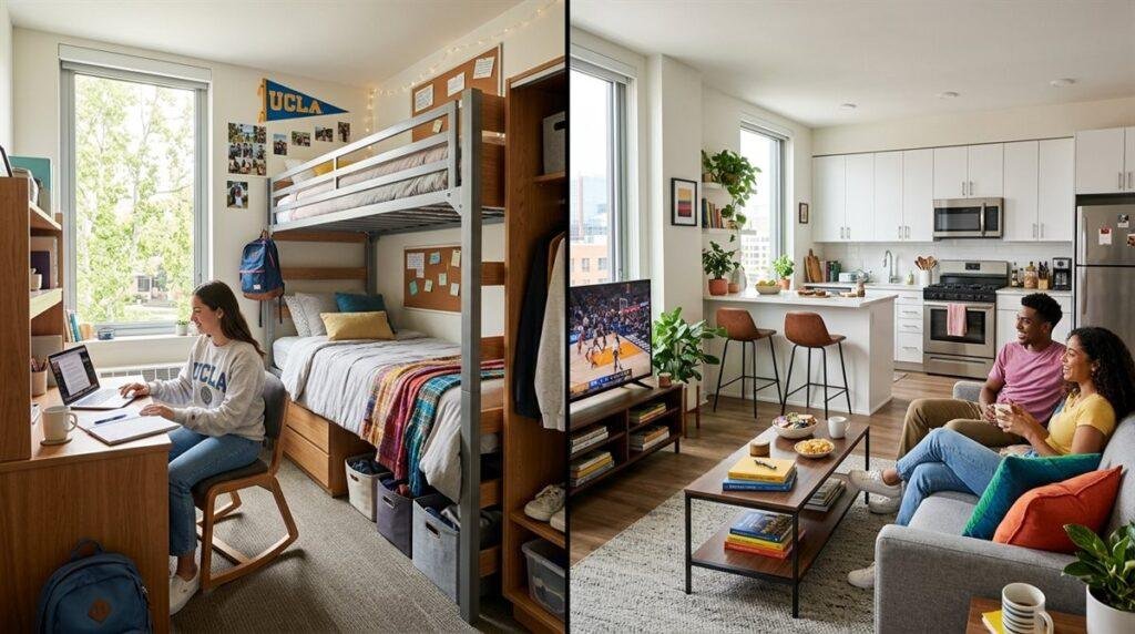 dorm vs off-campus living student cost comparison banner guide