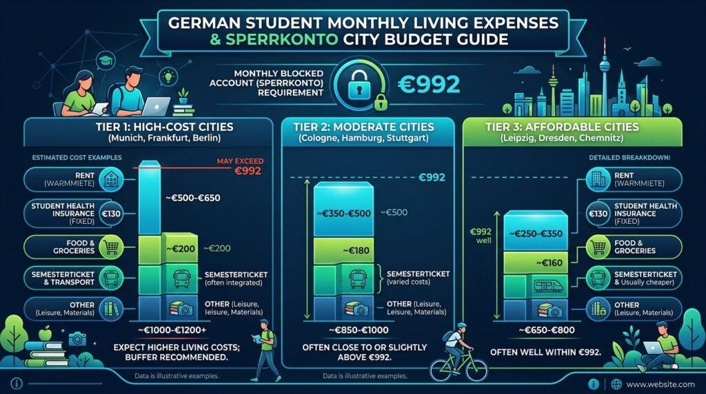 german sperrkonto monthly cost by city living expenses infographic