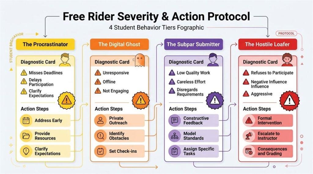 group project free rider problems severity action protocol matrix