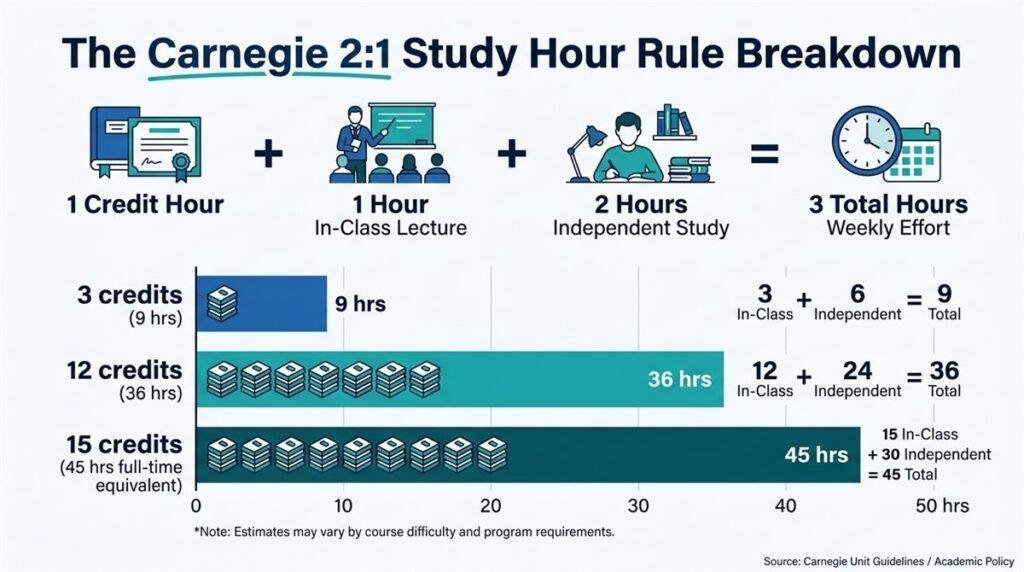 the carnegie 2:1 study hour rule explained workload breakdown infographic
